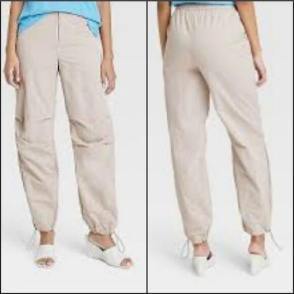 A New Day Tan Women's High Rise Straight Leg Relaxed Fit Parachute Pants Size 4 - Picture 4 of 11